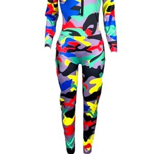 Colorful army fatigue jumpsuit